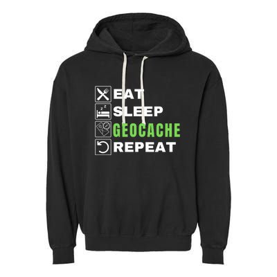 Eat Sleep Geocaching Repeat, Outdoorsman, Funny Geocache, Geocaching Garment-Dyed Fleece Hoodie