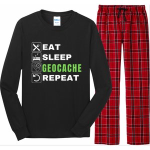 Eat Sleep Geocaching Repeat, Outdoorsman, Funny Geocache, Geocaching Long Sleeve Pajama Set