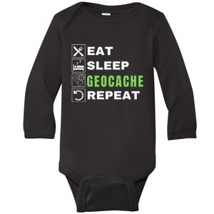 Eat Sleep Geocaching Repeat, Outdoorsman, Funny Geocache, Geocaching Baby Long Sleeve Bodysuit