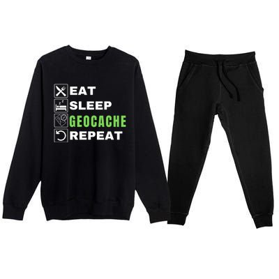 Eat Sleep Geocaching Repeat, Outdoorsman, Funny Geocache, Geocaching Premium Crewneck Sweatsuit Set