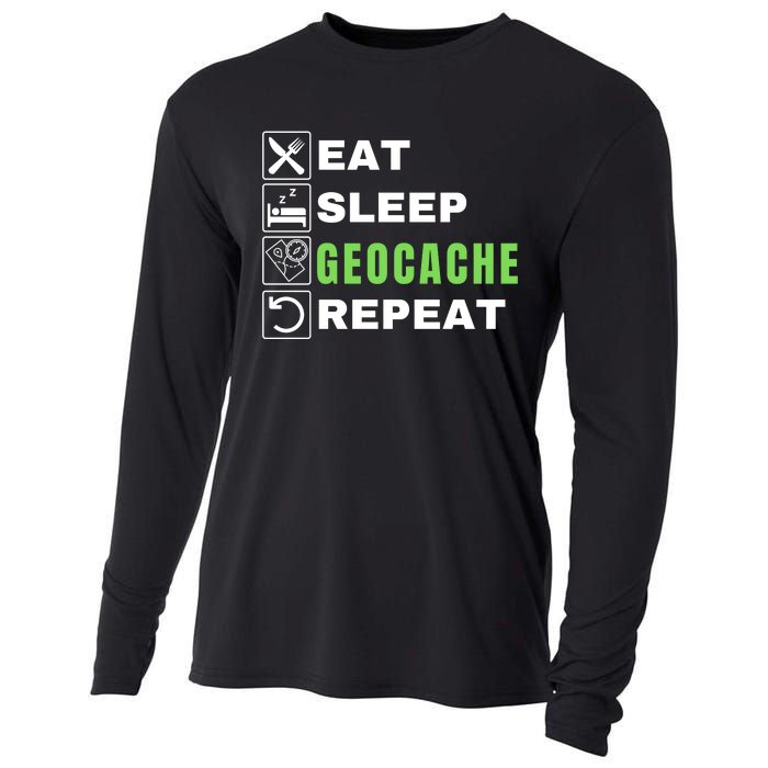 Eat Sleep Geocaching Repeat, Outdoorsman, Funny Geocache, Geocaching Cooling Performance Long Sleeve Crew