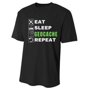 Eat Sleep Geocaching Repeat, Outdoorsman, Funny Geocache, Geocaching Performance Sprint T-Shirt