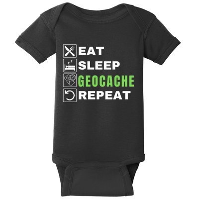 Eat Sleep Geocaching Repeat, Outdoorsman, Funny Geocache, Geocaching Baby Bodysuit