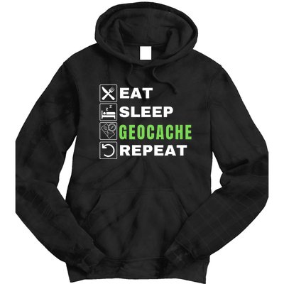 Eat Sleep Geocaching Repeat, Outdoorsman, Funny Geocache, Geocaching Tie Dye Hoodie