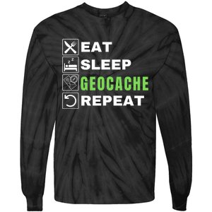 Eat Sleep Geocaching Repeat, Outdoorsman, Funny Geocache, Geocaching Tie-Dye Long Sleeve Shirt