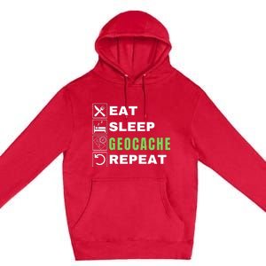 Eat Sleep Geocaching Repeat, Outdoorsman, Funny Geocache, Geocaching Premium Pullover Hoodie