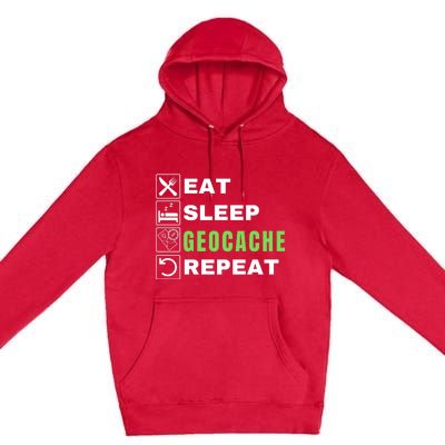 Eat Sleep Geocaching Repeat, Outdoorsman, Funny Geocache, Geocaching Premium Pullover Hoodie