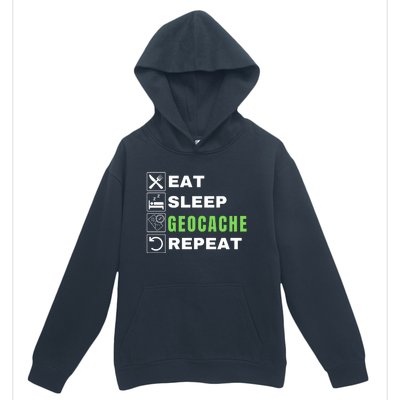 Eat Sleep Geocaching Repeat, Outdoorsman, Funny Geocache, Geocaching Urban Pullover Hoodie