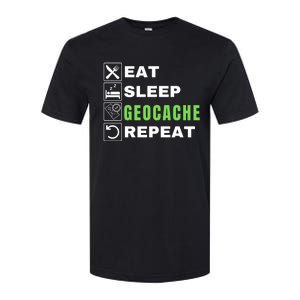 Eat Sleep Geocaching Repeat, Outdoorsman, Funny Geocache, Geocaching Softstyle CVC T-Shirt