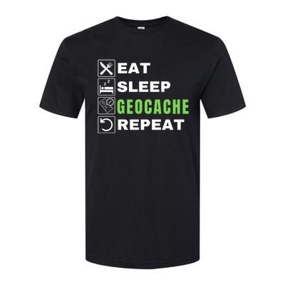 Eat Sleep Geocaching Repeat, Outdoorsman, Funny Geocache, Geocaching Softstyle CVC T-Shirt