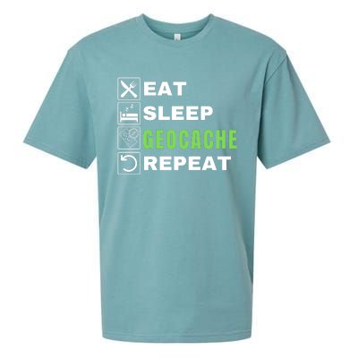 Eat Sleep Geocaching Repeat, Outdoorsman, Funny Geocache, Geocaching Sueded Cloud Jersey T-Shirt