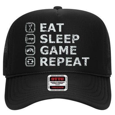 Eat Sleep Game Repeat High Crown Mesh Back Trucker Hat