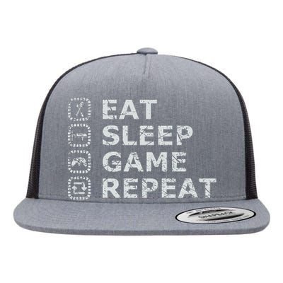 Eat Sleep Game Repeat Flat Bill Trucker Hat