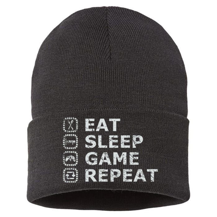 Eat Sleep Game Repeat Sustainable Knit Beanie