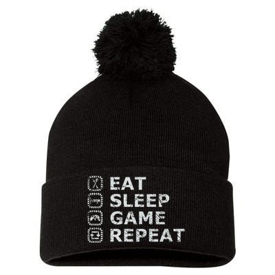 Eat Sleep Game Repeat Pom Pom 12in Knit Beanie