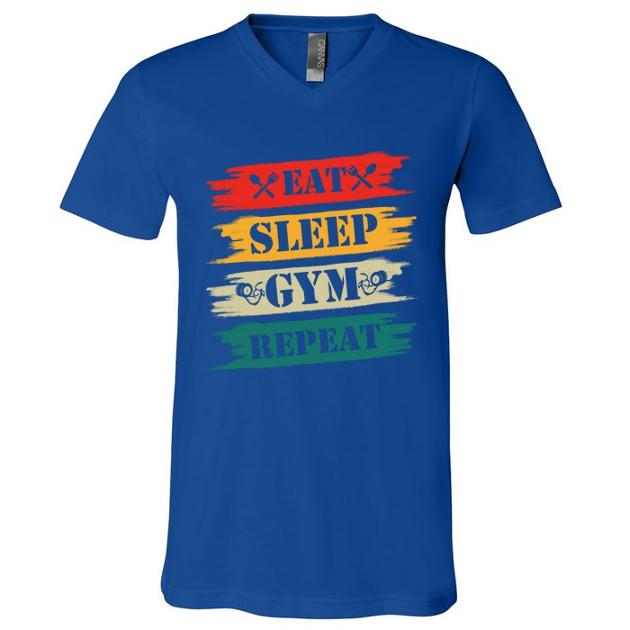 Eat Sleep Gym Repeat Retro Vintage Workout Gift V-Neck T-Shirt