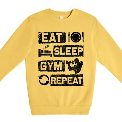 Eat Sleep Gym Repeat Funny Sports Bodybuilding Clothing: Gift Premium Crewneck Sweatshirt