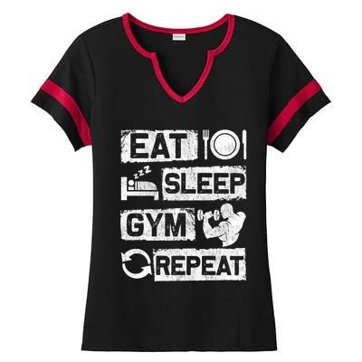 Eat Sleep Gym Repeat Funny Sports Bodybuilding Clothing: Gift Ladies Halftime Notch Neck Tee