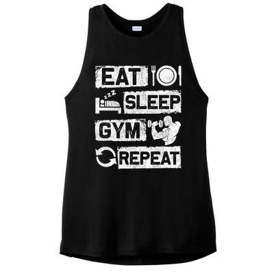 Eat Sleep Gym Repeat Funny Sports Bodybuilding Clothing: Gift Ladies PosiCharge Tri-Blend Wicking Tank