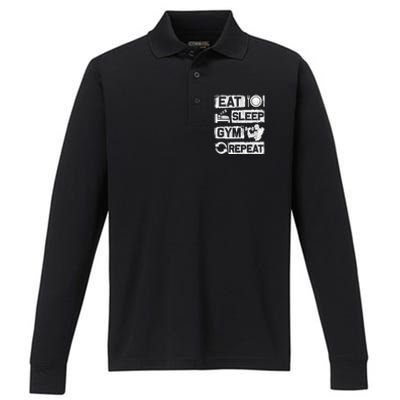 Eat Sleep Gym Repeat Funny Sports Bodybuilding Clothing: Gift Performance Long Sleeve Polo