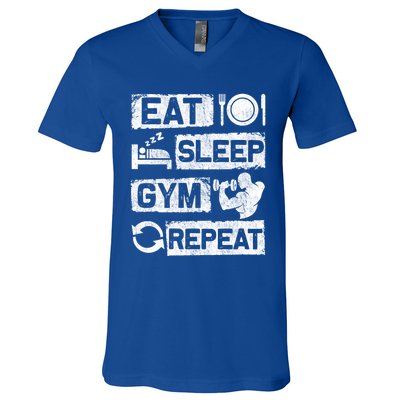 Eat Sleep Gym Repeat Funny Sports Bodybuilding Clothing: Gift V-Neck T-Shirt