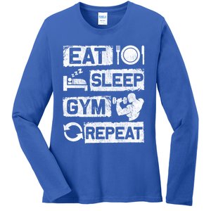 Eat Sleep Gym Repeat Funny Sports Bodybuilding Clothing: Gift Ladies Long Sleeve Shirt