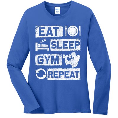 Eat Sleep Gym Repeat Funny Sports Bodybuilding Clothing: Gift Ladies Long Sleeve Shirt