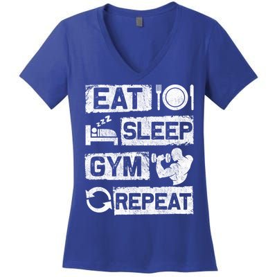 Eat Sleep Gym Repeat Funny Sports Bodybuilding Clothing: Gift Women's V-Neck T-Shirt