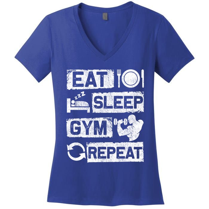 Eat Sleep Gym Repeat Funny Sports Bodybuilding Clothing: Gift Women's V-Neck T-Shirt