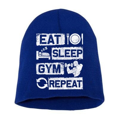 Eat Sleep Gym Repeat Funny Sports Bodybuilding Clothing: Gift Short Acrylic Beanie
