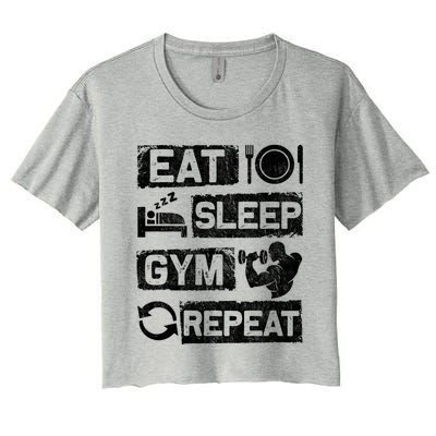 Eat Sleep Gym Repeat Funny Sports Bodybuilding Clothing: Gift Women's Crop Top Tee