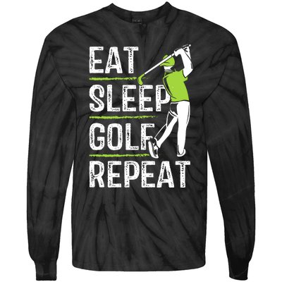 Eat Sleep Golf Repeat Funny Golfer Apparel Tie-Dye Long Sleeve Shirt