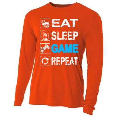 Eat Sleep Game Repeat Vintage Grunge Design Gift Cooling Performance Long Sleeve Crew