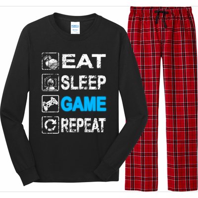 Eat Sleep Game Repeat Vintage Grunge Design Gift Long Sleeve Pajama Set