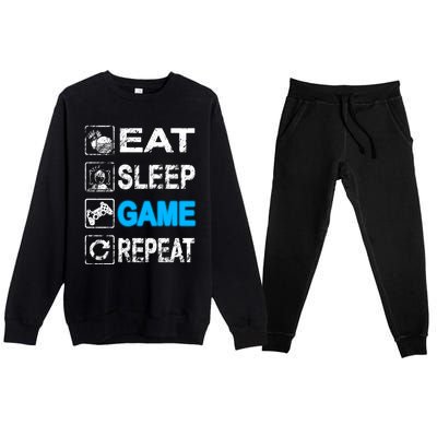 Eat Sleep Game Repeat Vintage Grunge Design Gift Premium Crewneck Sweatsuit Set