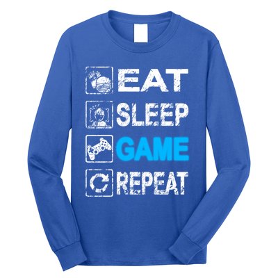 Eat Sleep Game Repeat Vintage Grunge Design Gift Long Sleeve Shirt