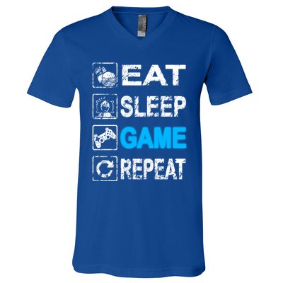 Eat Sleep Game Repeat Vintage Grunge Design Gift V-Neck T-Shirt