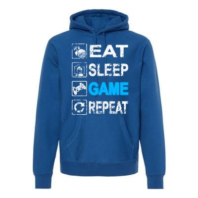 Eat Sleep Game Repeat Vintage Grunge Design Gift Premium Hoodie