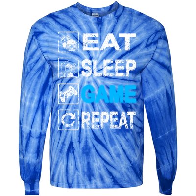 Eat Sleep Game Repeat Vintage Grunge Design Gift Tie-Dye Long Sleeve Shirt