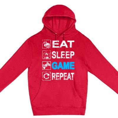 Eat Sleep Game Repeat Vintage Grunge Design Gift Premium Pullover Hoodie