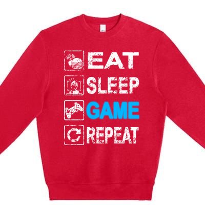 Eat Sleep Game Repeat Vintage Grunge Design Gift Premium Crewneck Sweatshirt