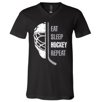 Eat Sleep Hockey Repeat Christmas Hockey V-Neck T-Shirt