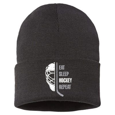 Eat Sleep Hockey Repeat Christmas Hockey Sustainable Knit Beanie