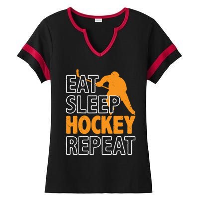 Eat Sleep Hockey Repeat Ice Hockey Lover Players Fun Meaningful Gift Ladies Halftime Notch Neck Tee