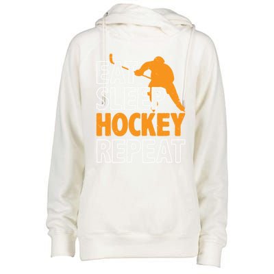 Eat Sleep Hockey Repeat Ice Hockey Lover Players Fun Meaningful Gift Womens Funnel Neck Pullover Hood