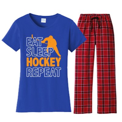 Eat Sleep Hockey Repeat Ice Hockey Lover Players Fun Meaningful Gift Women's Flannel Pajama Set