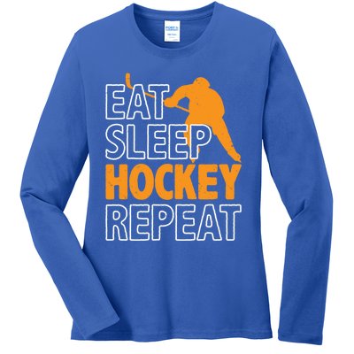 Eat Sleep Hockey Repeat Ice Hockey Lover Players Fun Meaningful Gift Ladies Long Sleeve Shirt