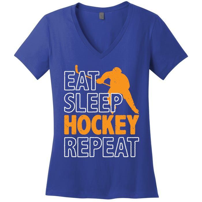 Eat Sleep Hockey Repeat Ice Hockey Lover Players Fun Meaningful Gift Women's V-Neck T-Shirt