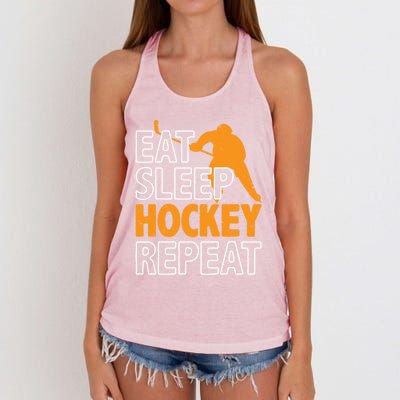 Eat Sleep Hockey Repeat Ice Hockey Lover Players Fun Meaningful Gift Women's Knotted Racerback Tank