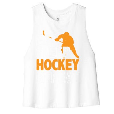 Eat Sleep Hockey Repeat Ice Hockey Lover Players Fun Meaningful Gift Women's Racerback Cropped Tank